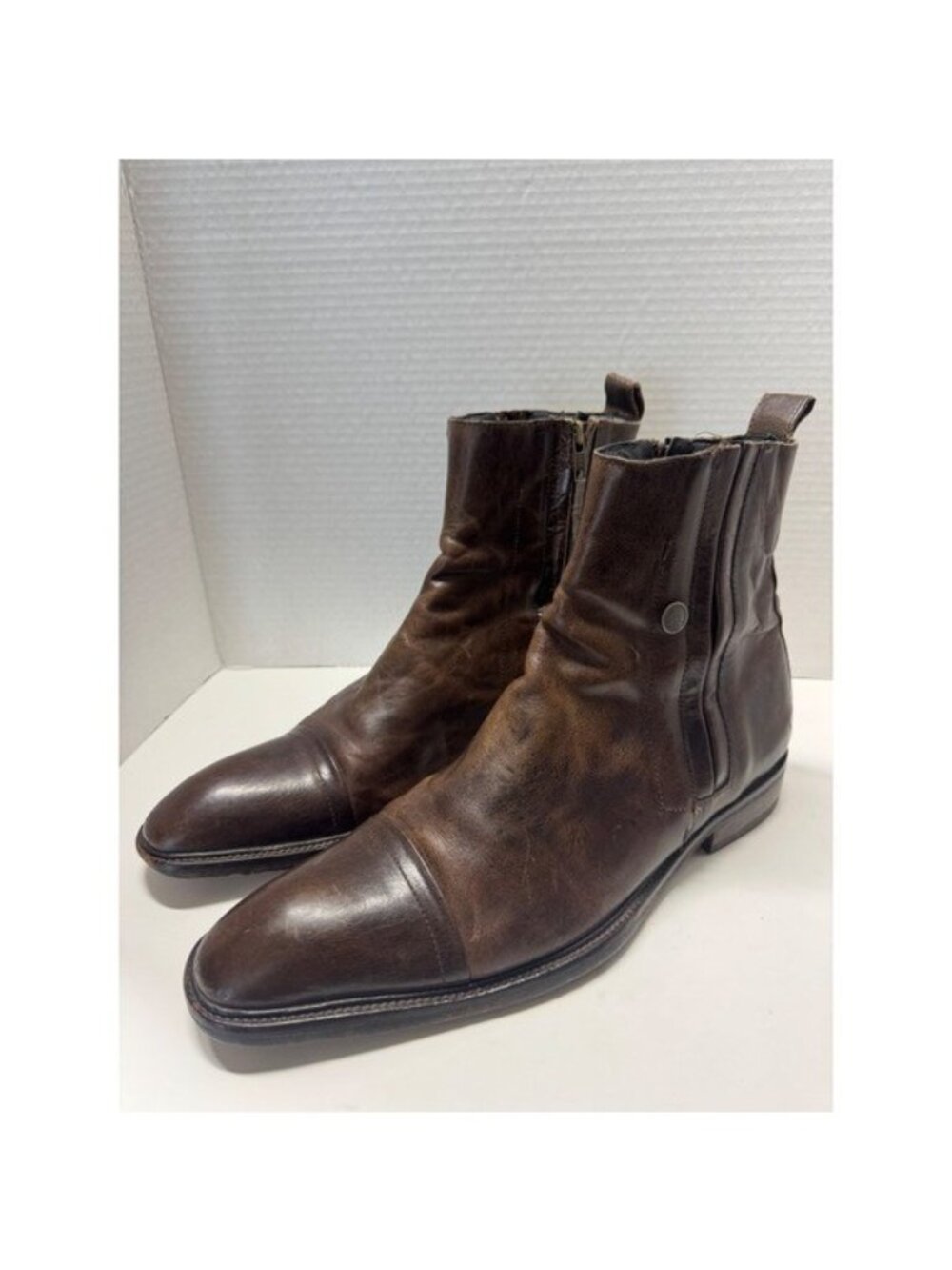 J.Lindeberg Mens Brown Leather Cap Toe Side Zip Ankle Boots Size 9.5 Portugal